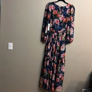 Eliza J Dresses Eliza J Floral Chiffon Vneck 34 Sleeve Tiered